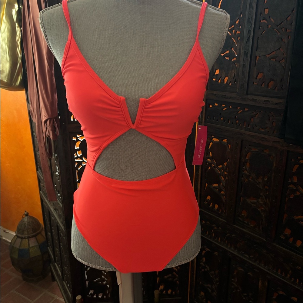 Orange one piece bathing suit